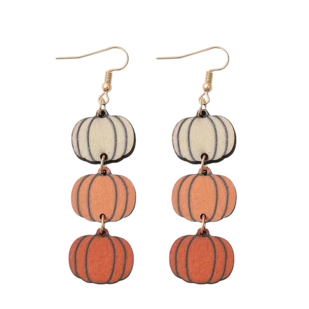 Tri Colored Pumpkin Wood Drop Earrings